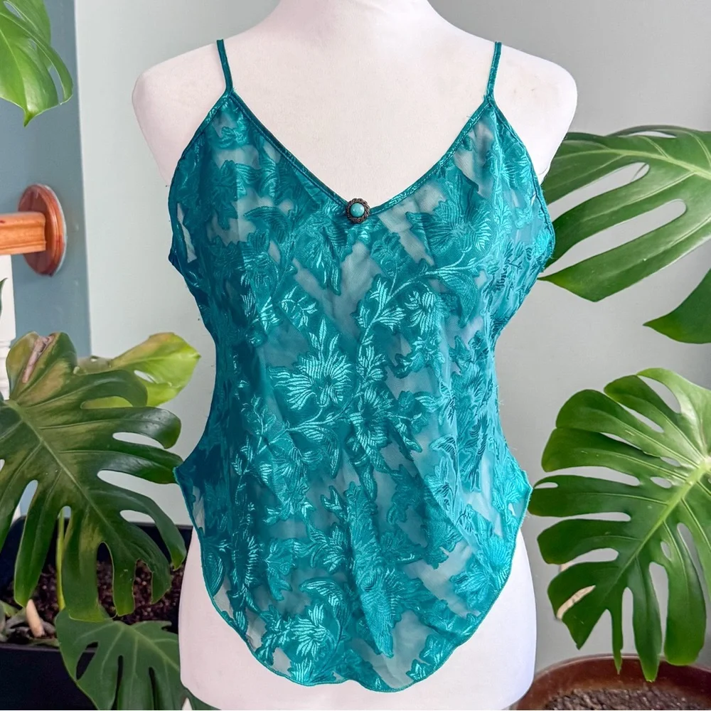 Elegant Teal Floral Lace Women's Top